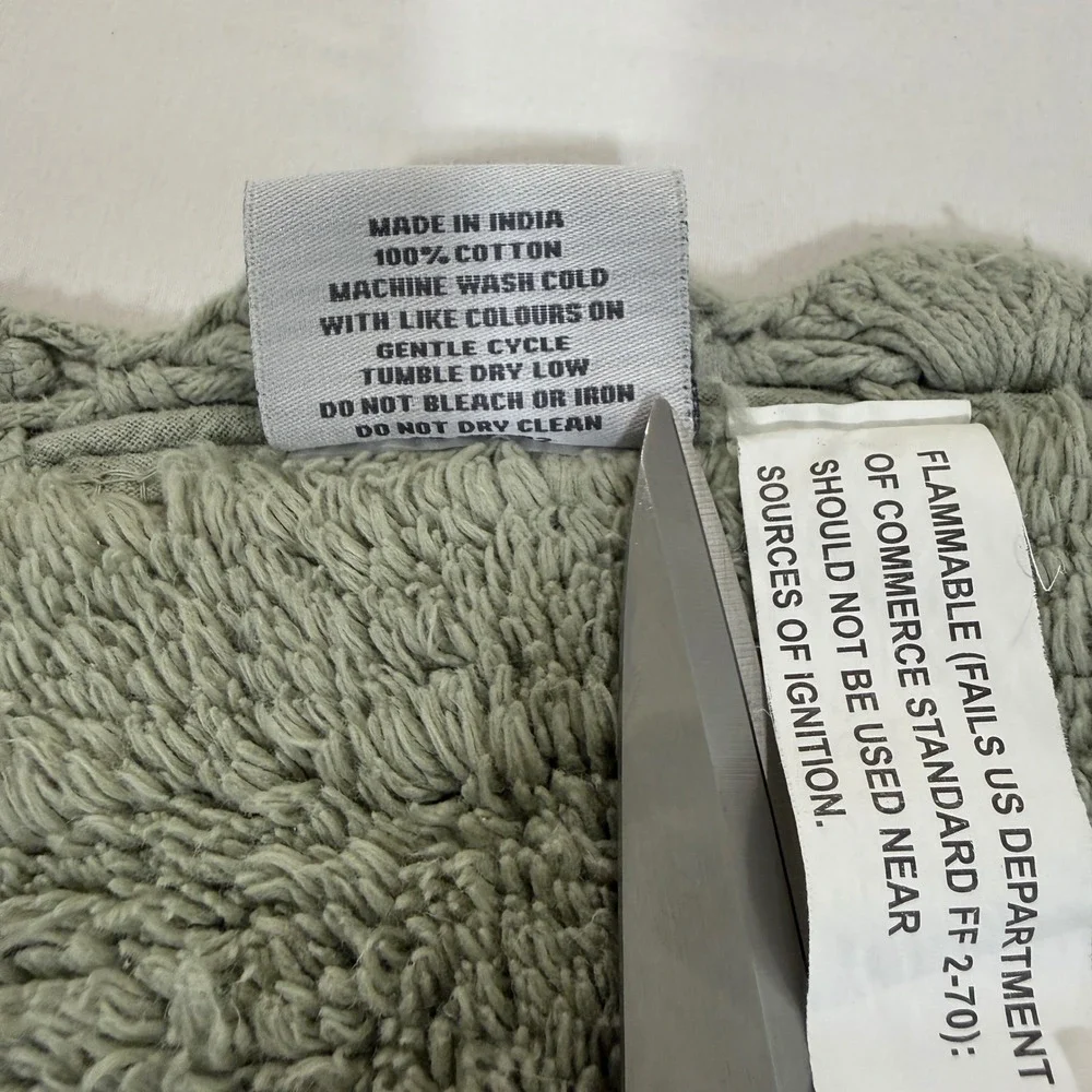 Shabby Chic Sage Green Cotton Bath Runner Rug 63x26 Scalloped Tufted Oval Border